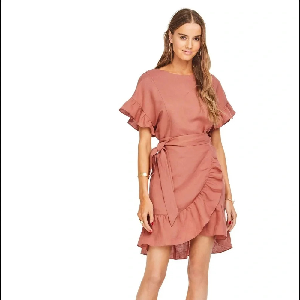 NWT ASTR The Label Blue Linen Ruffle Wrap Dress Sz XS - Picture 12 of 12